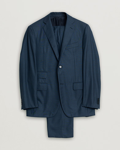 Caruso Check Wool Suit Navy 46 – Blau