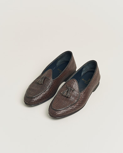 Pre-owned Rubinacci Marphy Woven Dark Brown Leather Tassel Loafers 41 – Braun