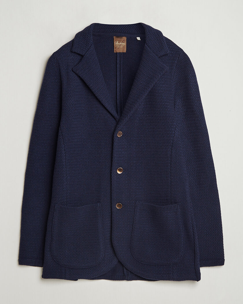 Stenströms Knitted Textured Merino Wool Blazer Navy M – Blau
