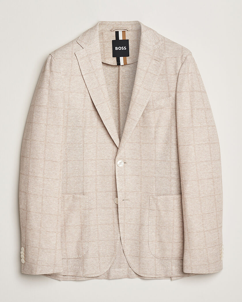 BOSS BLACK Hanry Checked Jersey Patch Pocket Blazer Open White 52 – Beige