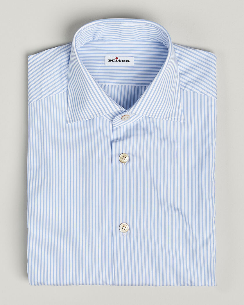 Pre-owned Kiton Cotton Dress Shirt Light Blue Stripe 38 - S – Blau