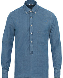  Slimline Chambray Popover Shirt Light Blue