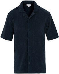  Towelling Camp Collar Shirt Navy