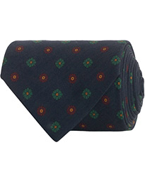  Washed Silk Printed Flower Tie 8 cm Navy