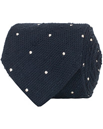  Woven Silk Grenadine Dot Tie 8 cm Navy