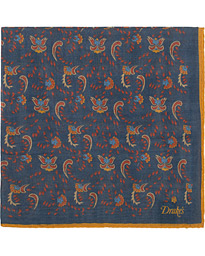  Wool/Silk Printed Flower Pocket Square Blue