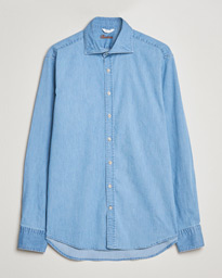  Fitted Body Garment Washed Shirt Light Denim