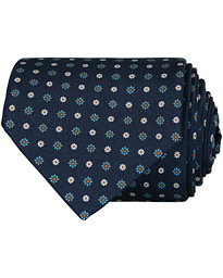  3-Fold Printed Flower 8 cm Silk Tie Navy