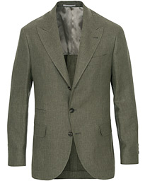  Linen Hopsack Peak Lapel Blazer Olive Green