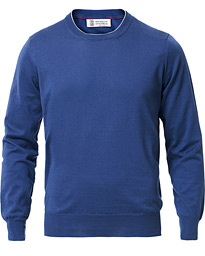  Crew Neck Cotton Contrast Pullover Denim Blue