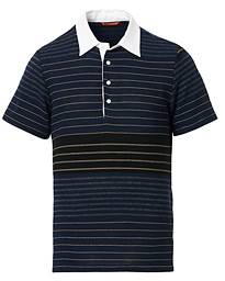  Contrast Collar Striped Polo Navy