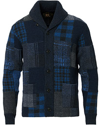  Hand Stitched Shawl Collar Cardigan Indigo