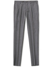  Slim Fit Pleated Flannel Trousers Grey Melange