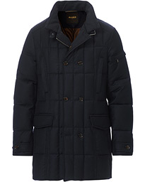  Padded Flannel Double Breasted Coat Navy