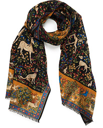  Wool/Silk Printed Mythical Forest Scarf Black