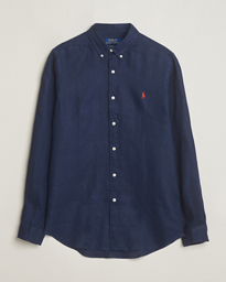  Slim Fit Linen Button Down Shirt Newport Navy