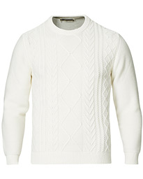 Aran Knit Cotton Sweater Off White