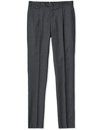  Gentleman Fit Pleated Flannel Trousers Grey Melange