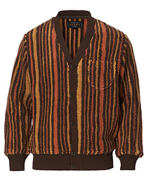  Striped Fleece Cardigan Brown