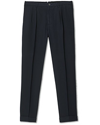  Carrot Fit Pleated Trousers Navy
