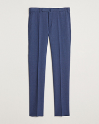  Slim Fit Cotton/Linen Micro Houndstooth Trousers Dark Blue