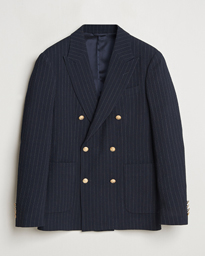  Slim Fit Seersucker Double Breasted Blazer Evening Blue