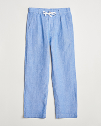  Pleated Chambray Linen Pants Blue