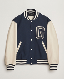  Leather Mix Varsity Jacket Navy