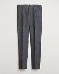  Tapered Fit Linen Herringbone Trousers Grey