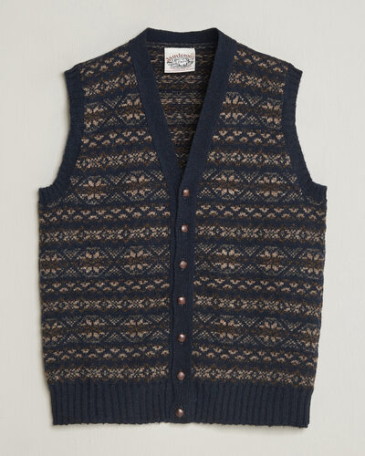 Jamiesons Of Shetland All Over Fair Isle Waistcoat Navy