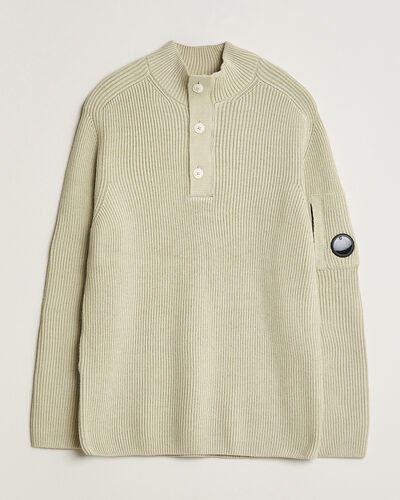 C.P. Company Full Rib Knitted Cotton Half Button Light Grey