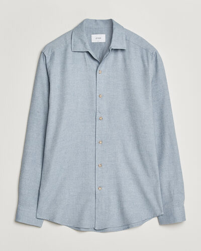 Eton Casual Fit One Piece Collar Flannel Shirt Light Blue