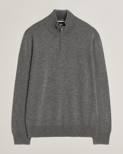 BOSS BLACK Hemarlo Wool/Cashmere Half Zip Medium Grey