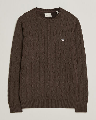 Gant Cotton Cable Crew Neck Black Brown Melange