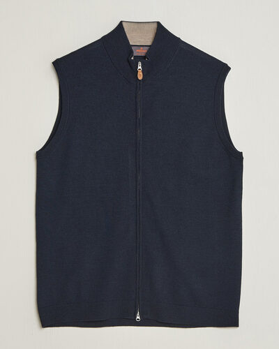 Morris Merino Zip Vest Navy