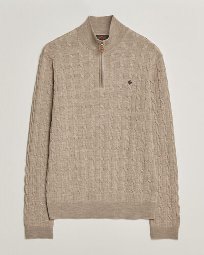 Morris Merino Cable Half Zip Khaki
