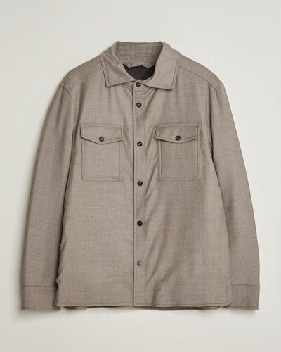 Oscar Jacobson Nylon/Wool Padded Shirt Jacket Taupe
