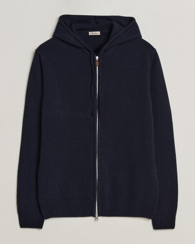 Stenströms Brushed Merino Full-Zip Hood Navy