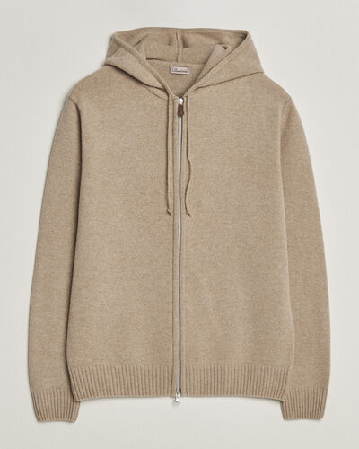 Stenströms Brushed Merino Full-Zip Hood Beige