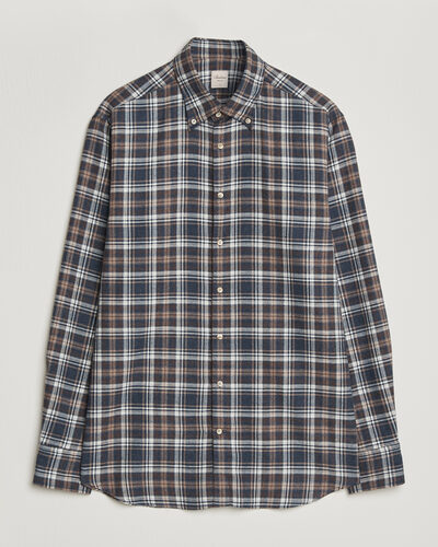 Stenströms Regular Fit Check Cut Away Flannel Shirt Navy