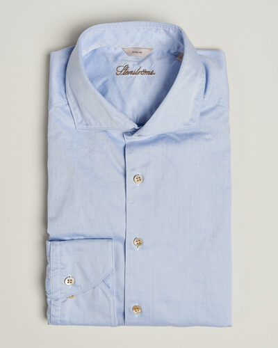 Stenströms Slimline Washed Cotton Twill Cut Away Shirt Blue