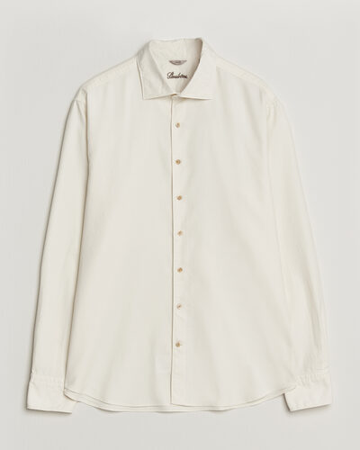 Stenströms Regular Fit Cut Away Flannel Shirt Off White