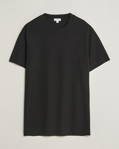 Sunspel Cotton Piquet T-Shirt Black