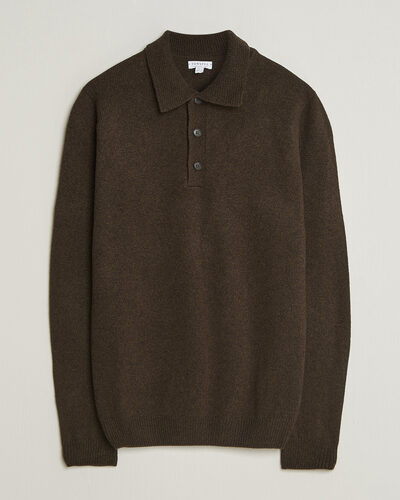 Sunspel Lambswool Poloshirt Loden Twist