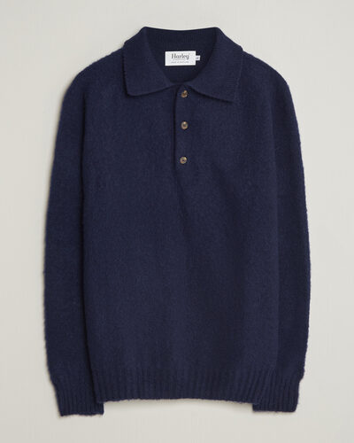 Harley Of Scotland Brushed Supersoft Lambswool Polo Navy