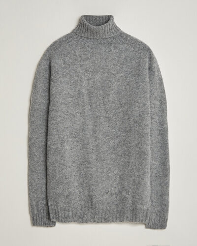 Harley Of Scotland Brushed Supersoft Lambswool Rollneck Mid Grey