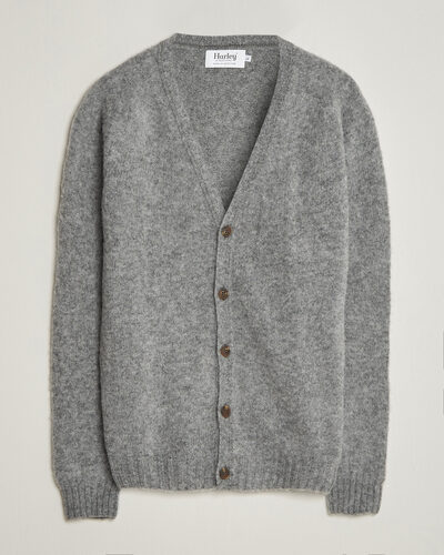 Harley Of Scotland Brushed Supersoft Lambswool Cardigan Mid Grey