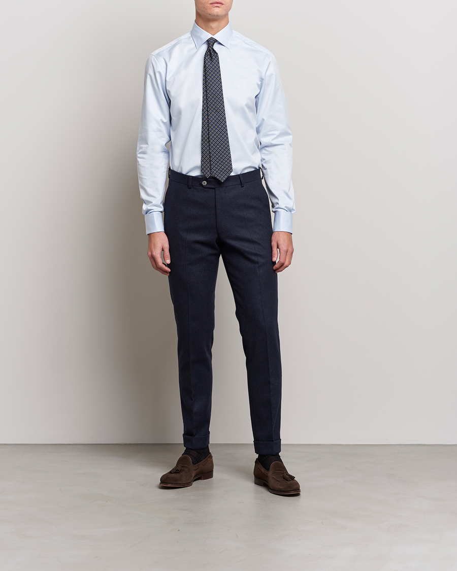 Men | Business Shirts | Stenströms | Fitted Body Shirt Double Cuff Blue