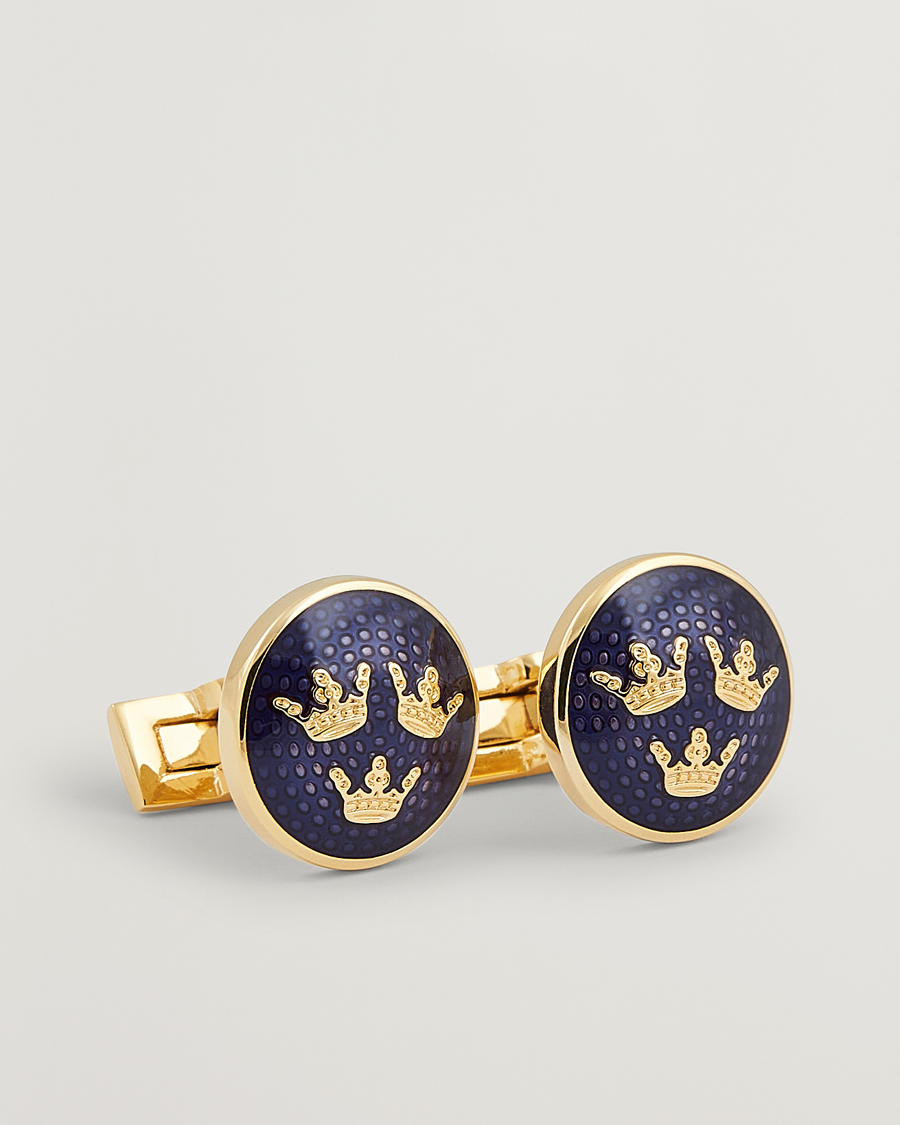 Herren | Skultuna Cuff Links Tre Kronor Gold/Royal Blue | Skultuna | Cuff Links Tre Kronor Gold/Royal Blue