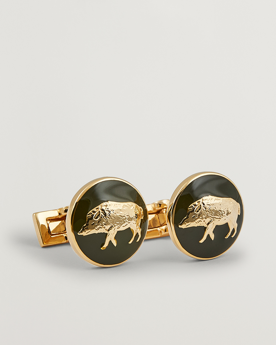 Herren | Skultuna Cuff Links Hunter Wild Boar Gold/Green | Skultuna | Cuff Links Hunter Wild Boar Gold/Green